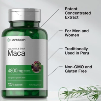 Red, Yellow, &amp; Black MACA, 4800Mg, 120 Cápsulas, Horbaach 