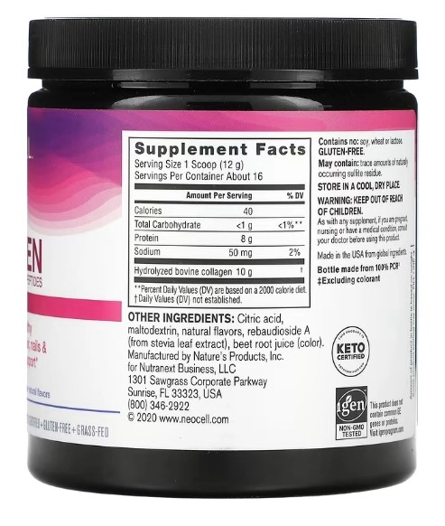 Colageno, ( Peptides) Tipo I E III 200g Neocell, Sabores
