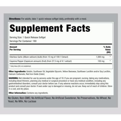 Garlic & Cayenne, Alho 1000mg e Caiena 150mg, 180 Cápsulas, PipingRock