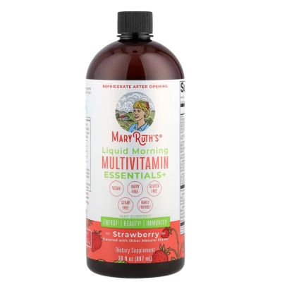 Multivitamínico Líquido Matinal Essentials+, 887ml Sabor Morango, Mary Ruth's