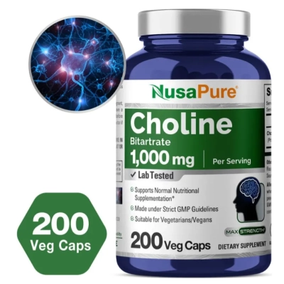 Choline Bitartrate 1000mg, Colina, 200 Cápsulas, NusaPure 