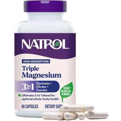Triplo Magnésio, Glicinato, Citrato e Taurato, 60 Cápsulas, Natrol