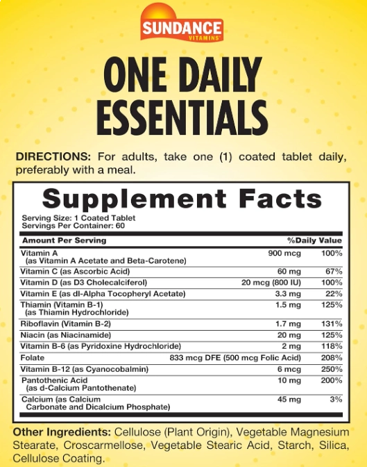 One Daily Essentials, Multivitamínico Diário para Adultos, 60 Comprimidos, Sundance