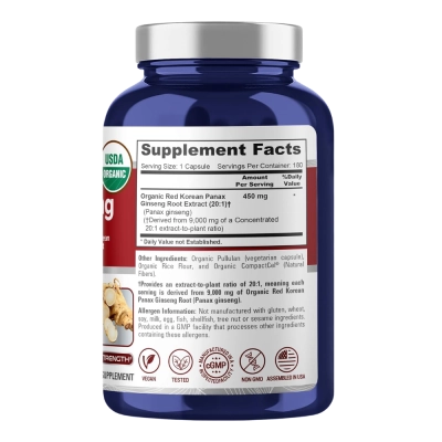 Red Korean Panax Ginseng, 9,000mg, 180 Cápsulas - NusaPure