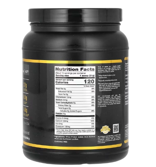 Whey Protein Isolado, 454g Sem Sabor, California Gold Nutrition