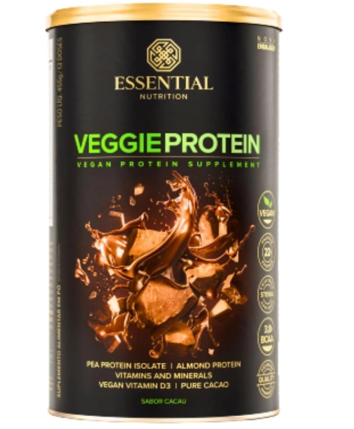 Veggie Protein Cacao, Sabor Cacau 455g, Essential Nutrition