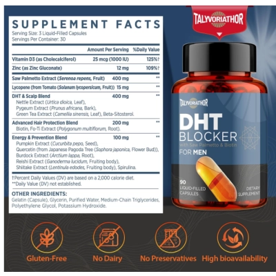 DHT Blocker for Men, Bloqueador de DHT Masculino, Saw Palmetto e Biotina, 90 Cápsulas, Talyvoriathor