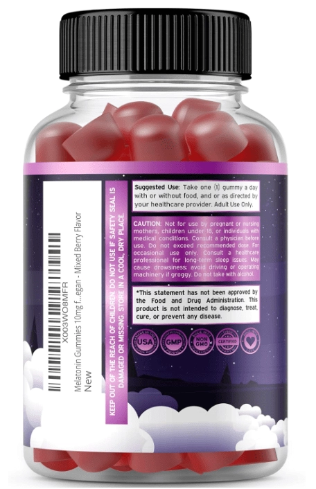 Melatonina 10mg, 180 Gomas Sabor Frutas Vermelhas, Dorado