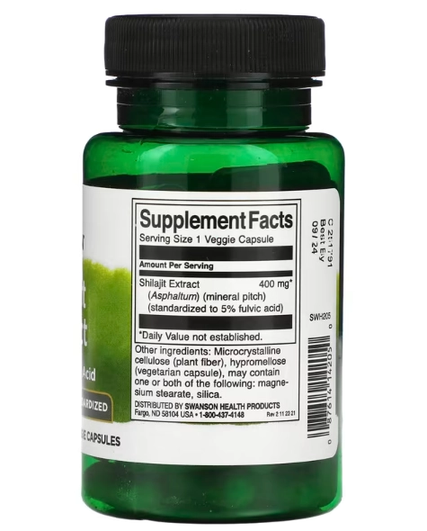 Extrato de Shilajit 400mg, 60 Cápsulas, Swanson