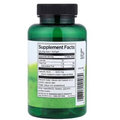 Ácido Caprílico 600mg, 60 Cápsulas, Swanson