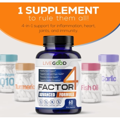 Factor 4, com Ômega 3, Coenzima e Cúrcuma, 60 Cápsulas, LiveGood 