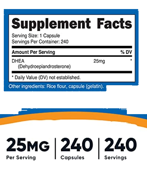 DHEA 25mg, 240 Cápsulas, Nutricost