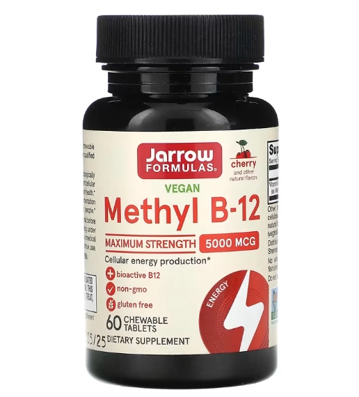 Vitamina Methyl B-12 Força Máxima, 5000mcg, 60 Comprimidos Sabor Cereja, Jarrow Formulas