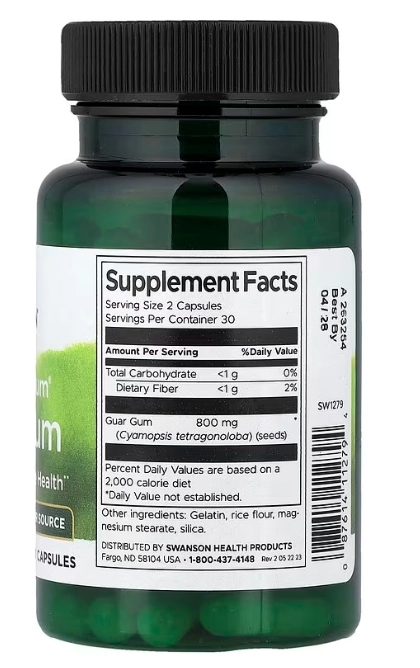 Guar-Gum 400mg,  Goma de Guar de Espectro Completo, 60 Cápsulas, Swanson