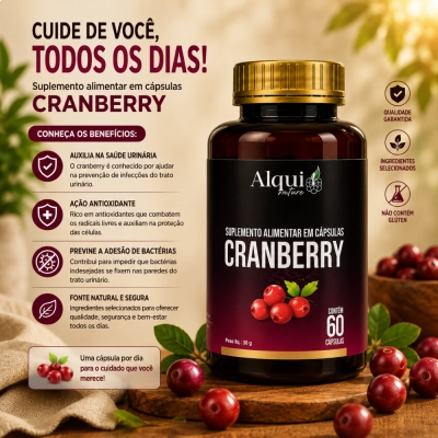 Cranberry, Saúde da Bexiga, Bem-Estar e Proteção Antioxidante, 60 Cápsulas, Alquimia