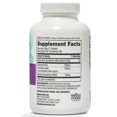 Glucosamina, Condroitina e MSM, Auxilia na Saúde das Articulações, 120 Comprimidos, 365 by Whole Foods Market