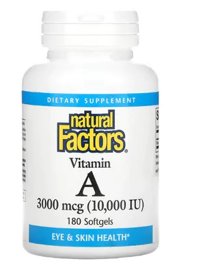 Vitamina A, 10.000UI, 180 cápsulas, Natural Factors Vitamina A, 10.000UI, 180 cápsulas, Natural Factors