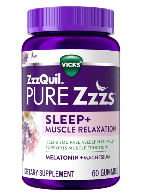 Melatonina 2mg + Magnésio, Sleep+ Relaxamento Muscular,   Apoiar a Função Muscular Saudável e Sono, 60 Gomas, ZzzQuil Vi