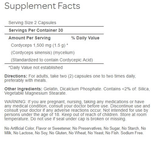 Cordyceps, 750mg, 60 cápsulas, Puritan's Pride