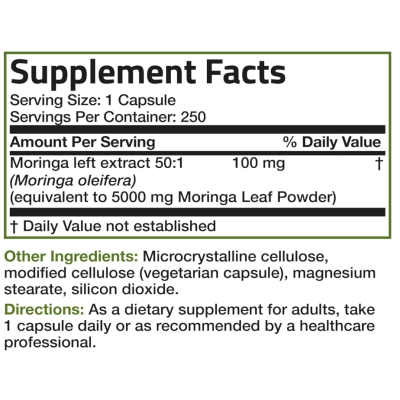 Moringa Oleifera Extra Strength 100mg, 250 Cápsulas, Bronson