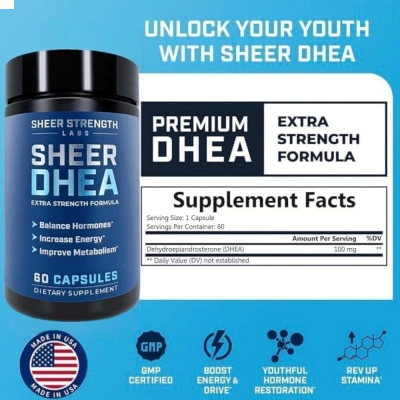 Sheer Dhea, 100Mg, 60 Cápsulas, Sheer Strength Labs.