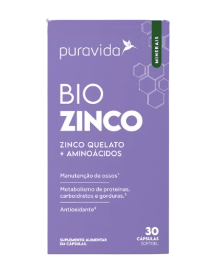 Bio Zinco, Zinco Quelato com Aminoacidos, 30 Cápsulas, PuraVida