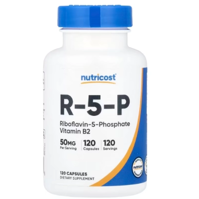 R-5-P, 50mg, Fosfato de Riboflavina e Vitamina B2, 120 Cápsulas, Nutricost