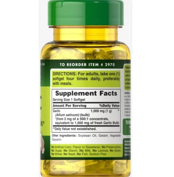 Óleo de alho, 1000mg, 100 Capsulas, Puritan's Pride