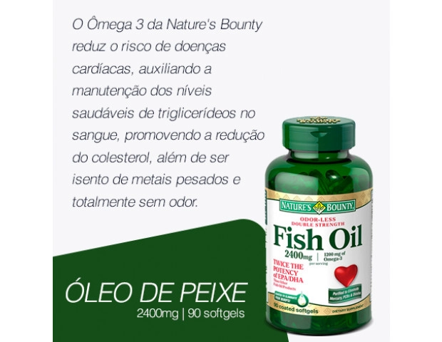 Fish Oil (ômega 3) 2400mg , 90 Cápsulas Revestidas, Natures Bounty