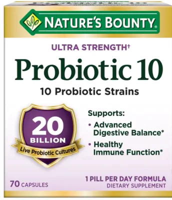 Ultra Strength Probiótico 10, 20 bilhões, 70 Cápsulas, Nature's Bounty