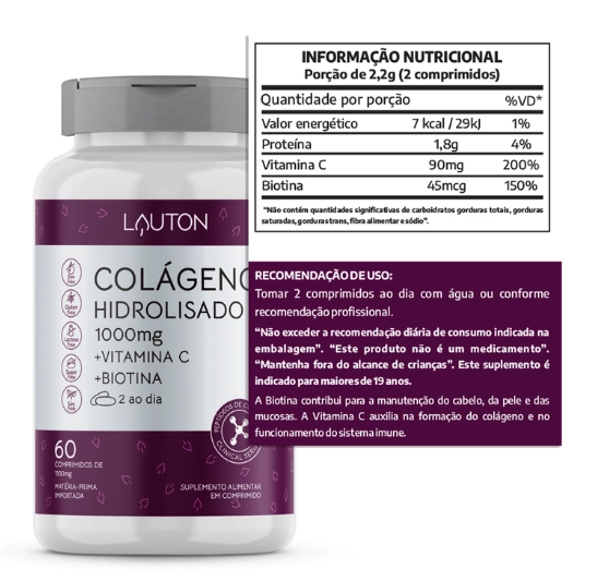Colágeno Hidrolisado, 1000mg, 60 Comprimidos, Lauton Nutrition