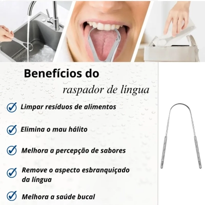 Limpador Raspador de Língua em Aço Inox