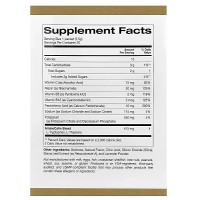 Calm Powder Drink Mix, Bebida em Pó com Potássio e  AminoCalm, L-Triptofano e L-Teanina, 20 Sachês, California Gold Nutr