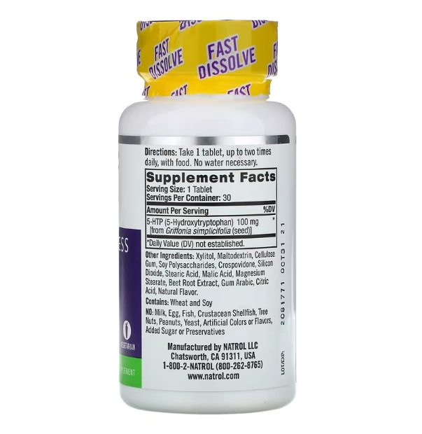 5-HTP, Dissolução Rápida, Força Extra,Bagas Selvagens, 100mg, 30 Comprimidos, Natrol