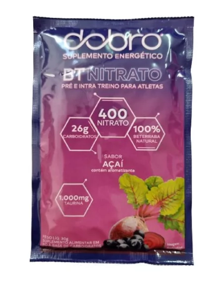 BT Nitrato Gel, Sabor Açaí, Com Taurina, 30g, Caixa com 10, Dobro