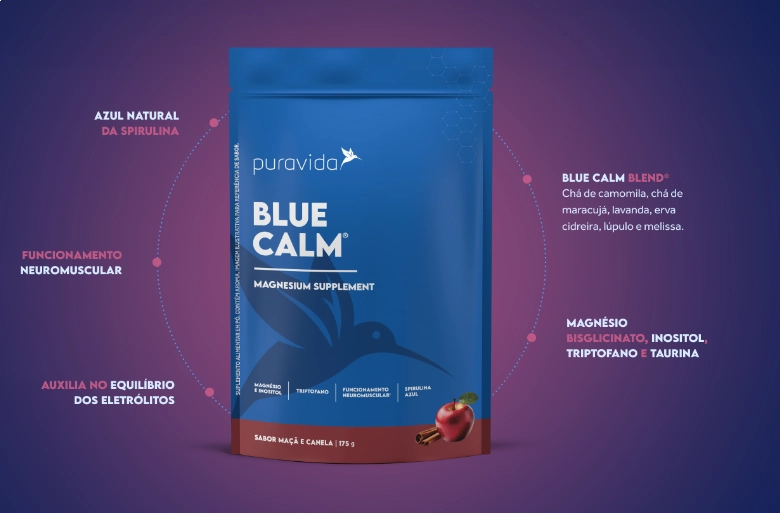 Blue Calm, com Magnésio, Sabor Maçã  e Canela, 175g, Puravida