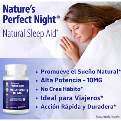 Melatonina 10mg de Alta Potência, 180 Comprimidos Sabor Frutas Vermelhas, Nature's Perfect Night
