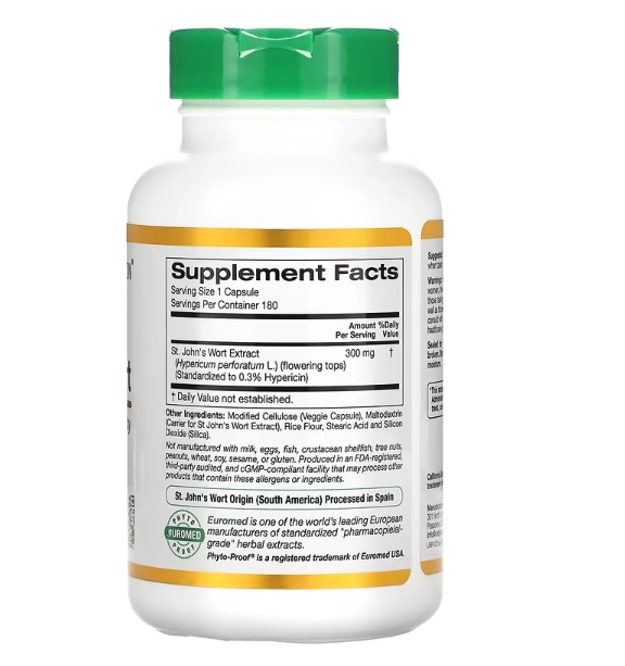 Extrato de St. John's Wort, 300mg, 60 Cápsulas, California Gold