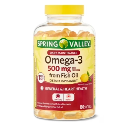 Ômega-3 500mg, Oleo de Peixe para a Saúde do Coração, 180 cápsulas, Spring Valley