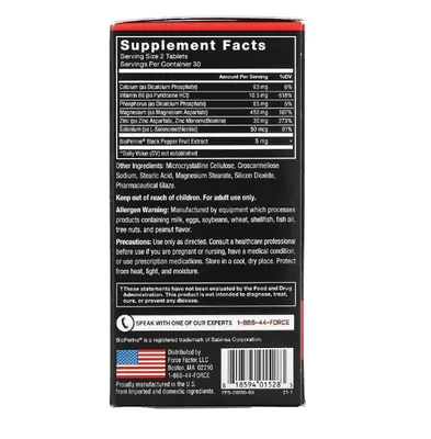 Aspartato de Zinco e Magnésio, 60 Comprimidos, Force Factor