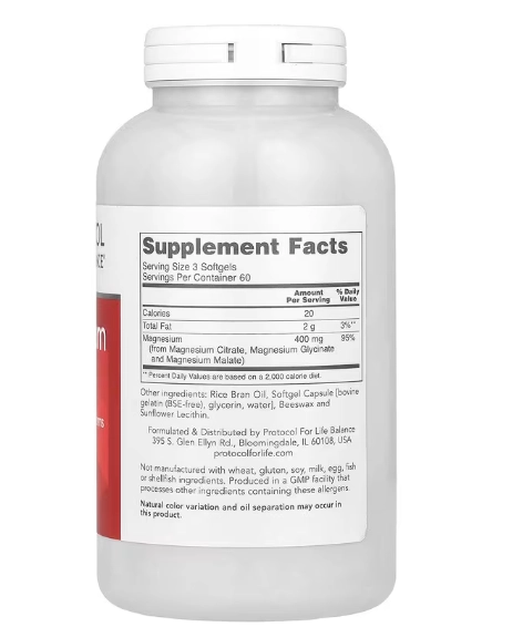 Citrato de Magnésio 400mg, 180 Cápsulas, Protocol for Life Balance