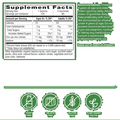 Zinc Gummies, Imunidade, Pele Saudável e Bem-Estar, 120 Gummies, Nature’s Way