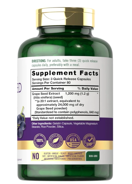 Grape Seed Extract, Semente de Uva 24000mg, 240 Cápsulas, Carlyle
