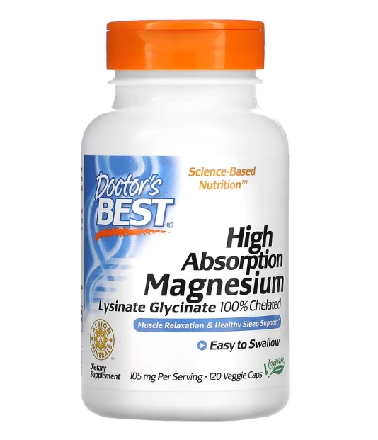 Magnésio de Alta Absorção, Glicinato de Lisinato, Quelatado, 52,5 mg, 120 Cápsulas , Doctor's Best