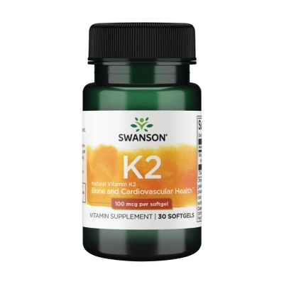 Vitamina K2, Ossos Fortes e Saúde do Coração, Absorção de Cálcio, 30 Cápsulas, Swanson