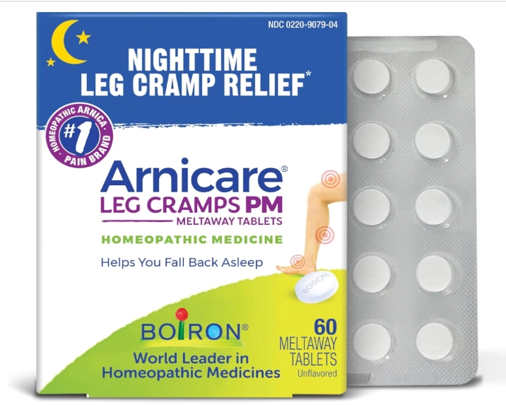 Arnicare Leg Cramps PM, Alívio noturno de Cãibras e Rigidez nos Pés ou Panturrilhas, 60 comprimidos, Boiron
