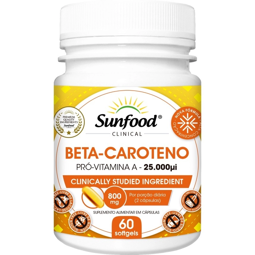 Beta Caroteno, Pró Vitamina A, 25.000ui (800mg), 60 softgels, Sunfood 
