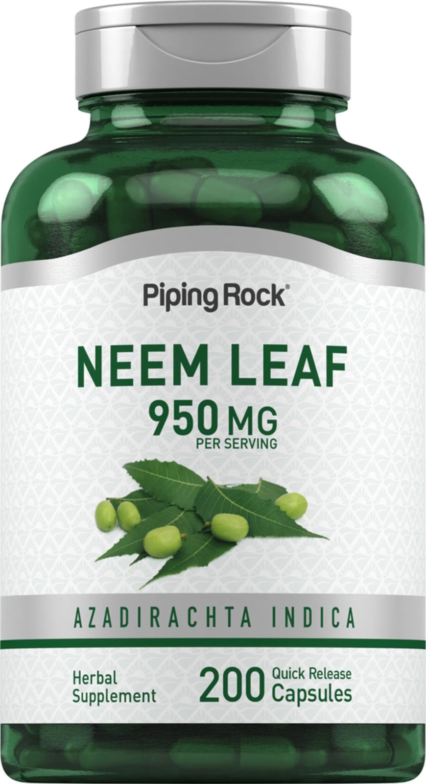 Neem Leaf, Folha de Neem 950mg, 200 Cápsulas, PipingRock