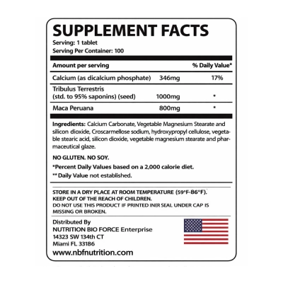 Power Trib-X, Tribulus Terrestris 1000mg, Maca Peruana 800mg, 100 Comprimidos, NBF Nutrition