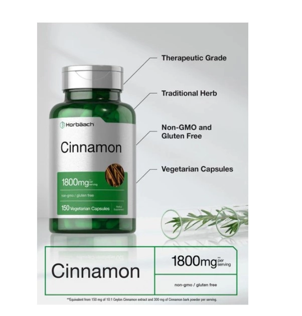 Cinnamon, Canela 1800mg, 150 Cápsulas, Horbaach